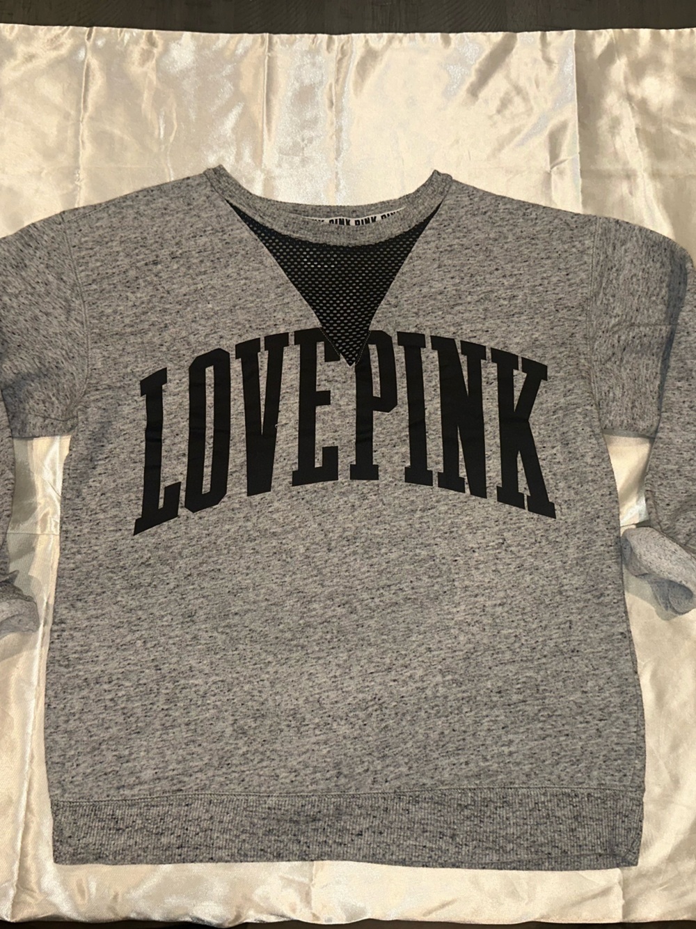 PINK Victoria's Secret Gray Sweatshirt with Black Mesh Accent